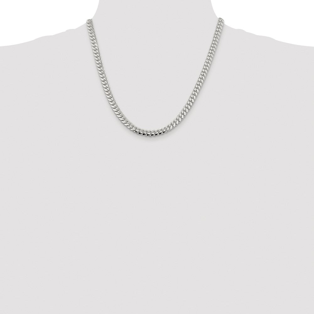 Sterling Silver Rhodium-plated 6.4mm Polished Domed Curb Chain