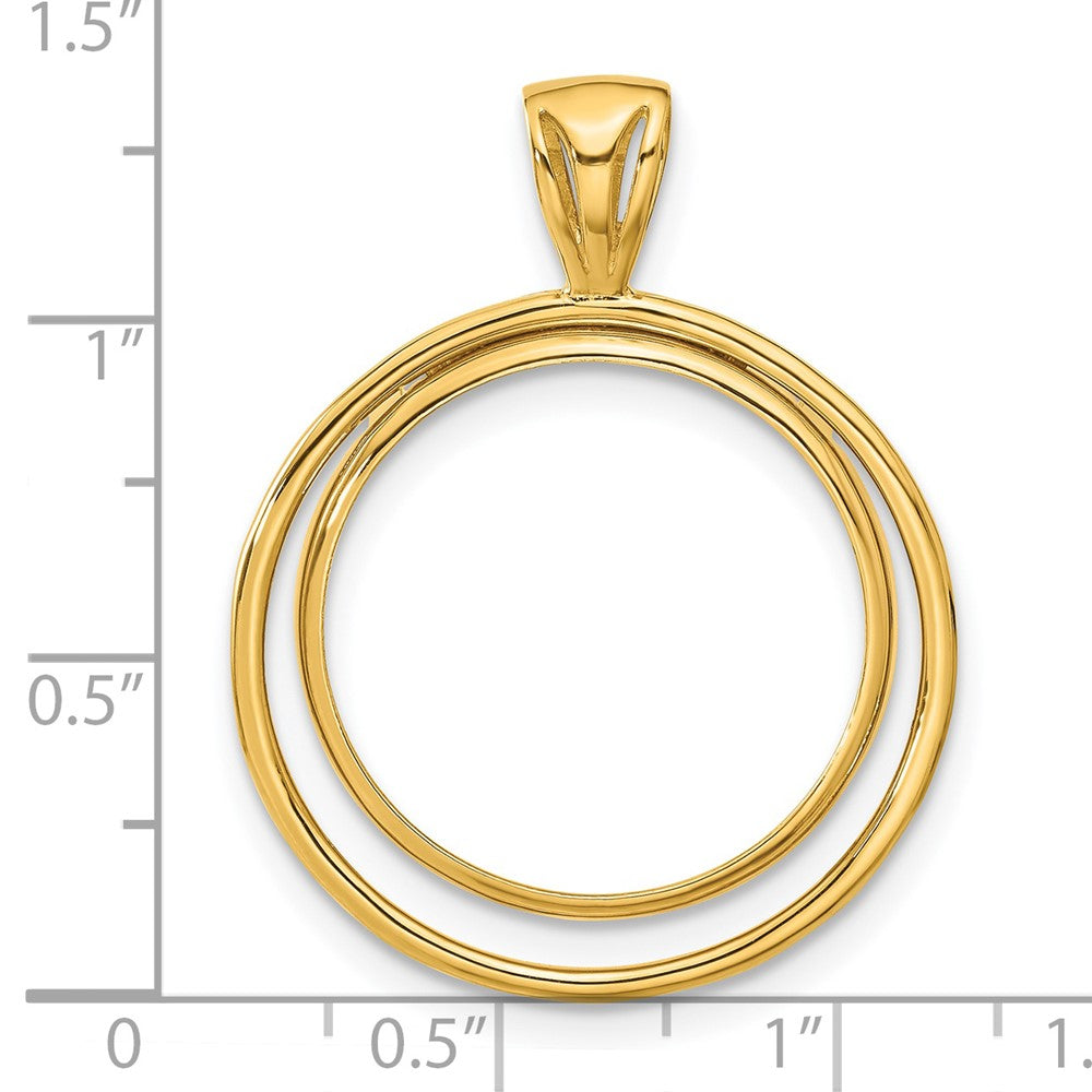 Wideband Distinguished Coin Jewelry 14k Polished Offset Double Circle 21.6mm Prong Coin Bezel Pendant