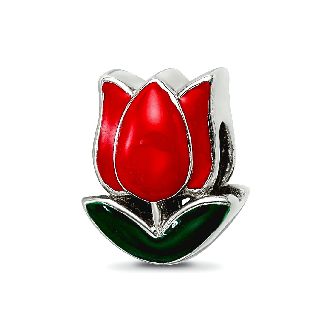 925 Sterling Silver Polished Reflecitons Enameled Tulip Bead Charm 10x8.18mm Wide Pendant Necklace for Women