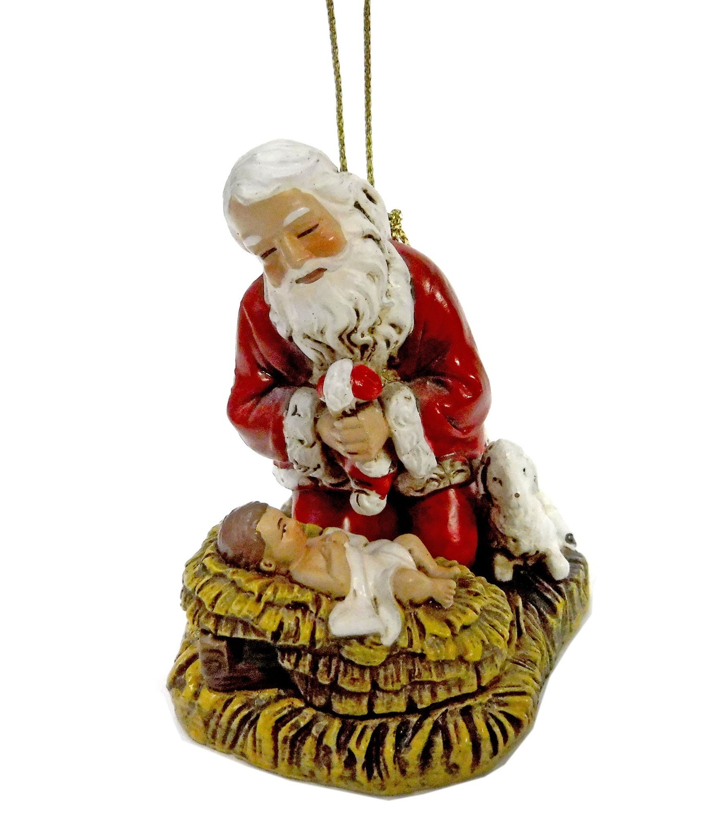 2.5" Kneeling Santa with Baby Jesus Christmas Ornaments