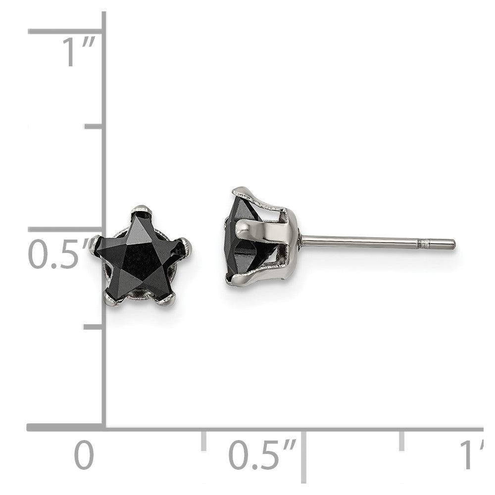 Stainless Steel Polished 6mm Black Star CZ Stud Post Earrings