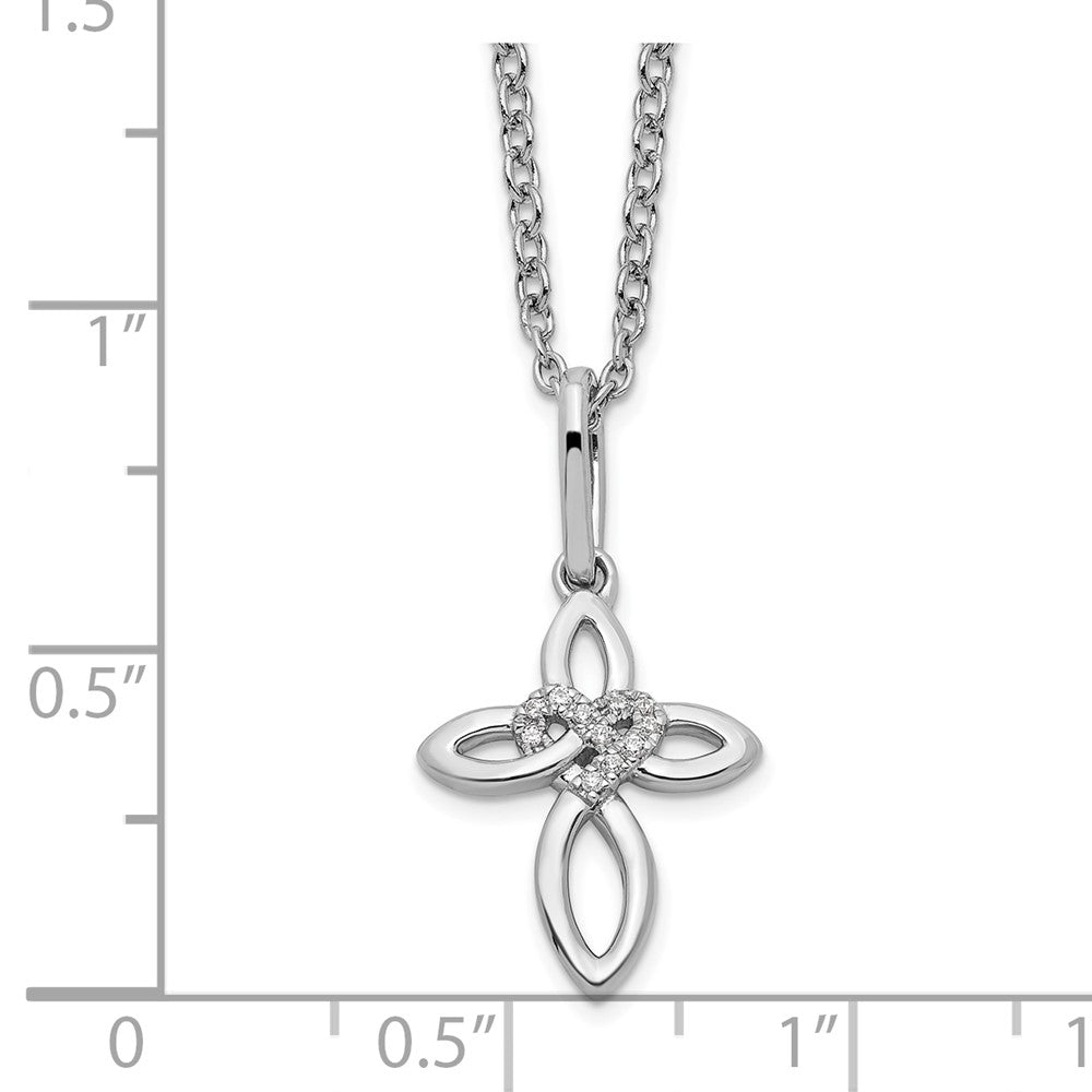 White Ice Sterling Silver Rhodium-plated 18 Inch Diamond Cross with Heart Necklace with 2 Inch Extender 18 Inches