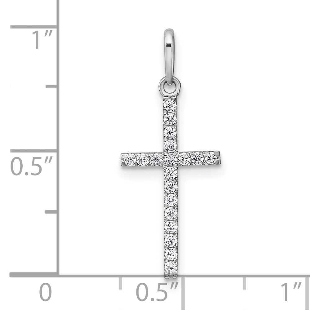 10k White Gold Polished CZ Latin Cross Pendant