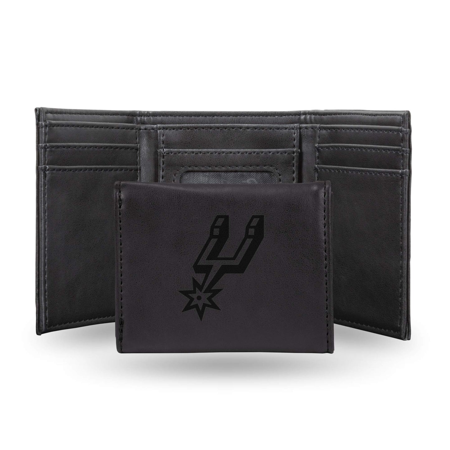 San Antonio Spurs Black Laser Engraved Tri-Fold Wallet - Men's Accessory
