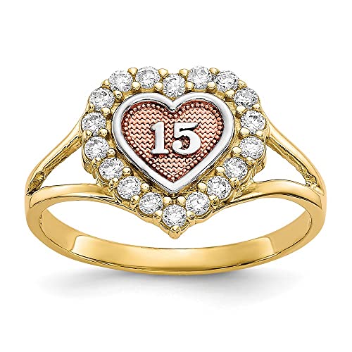 10k Two-tone with White Rhodium Sweet 15 CZ Heart Ring