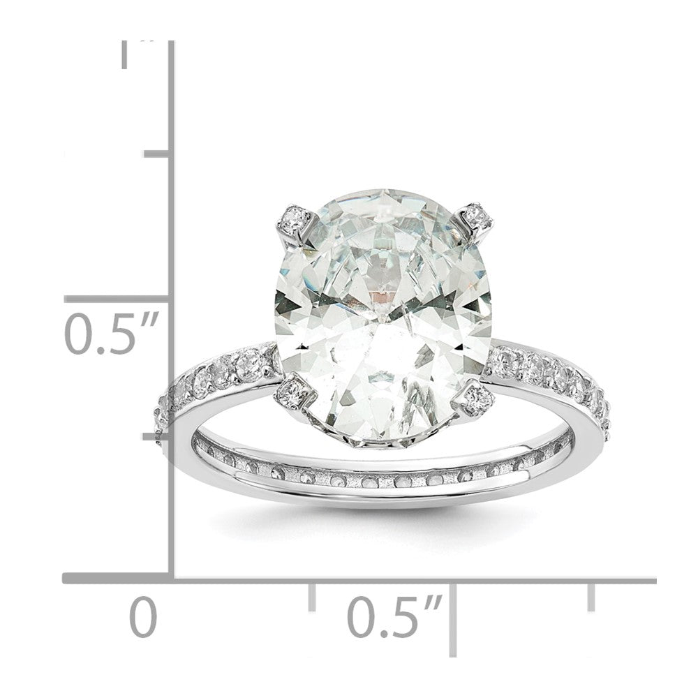 Sterling Silver Rhoudium-plated Oval CZ Ring