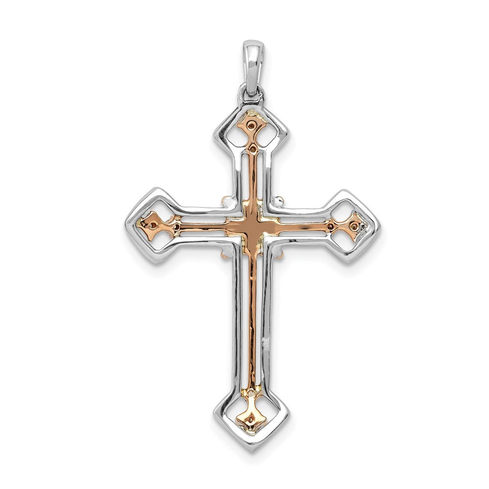 14k Two Tone Rose and White Gold 3/8 carat Lab Grown Diamond VS/SI+ G+ Cross Pendant