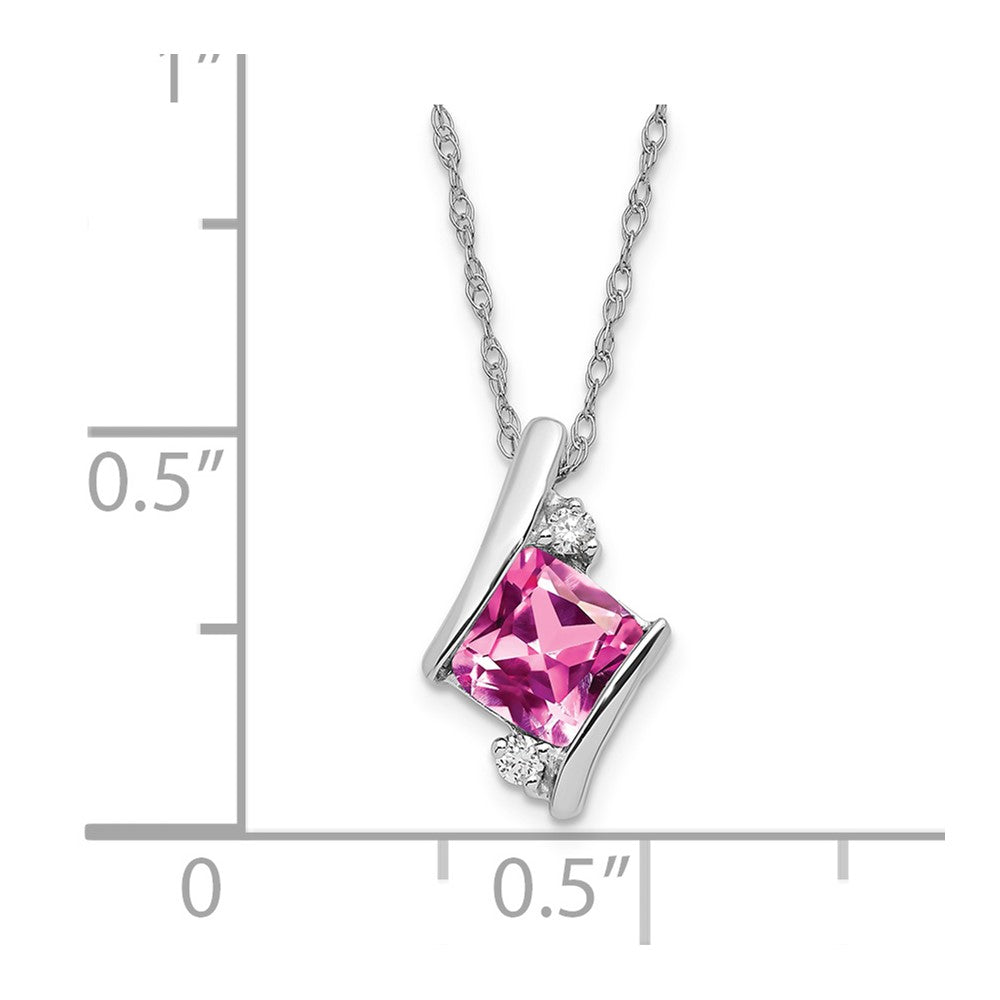 SS Created Pink Sapphire & Diamond Pend Necklace