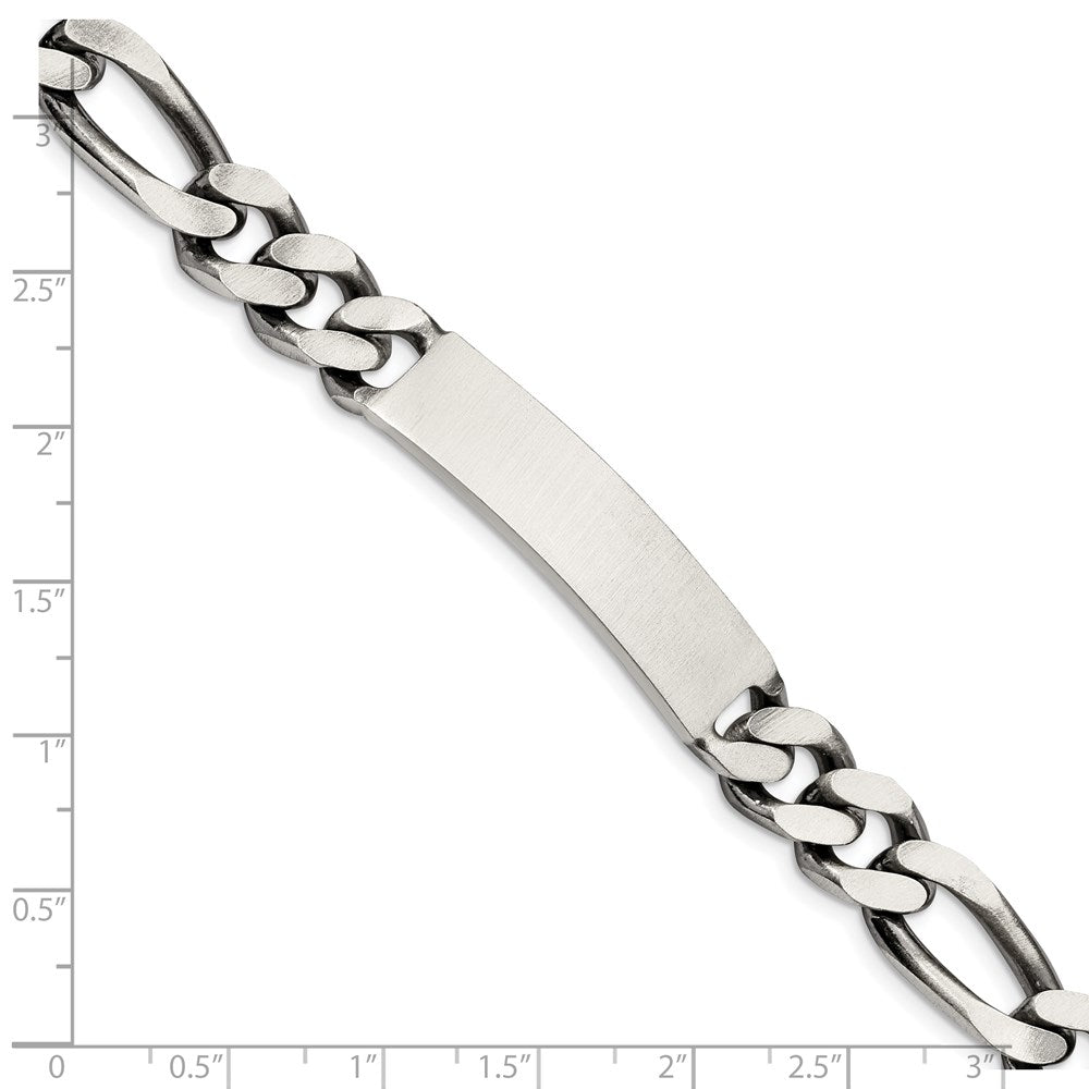 Sterling Silver 8.5inch Engraveable Antiqued Figaro Link ID Bracelet 8.5 inches