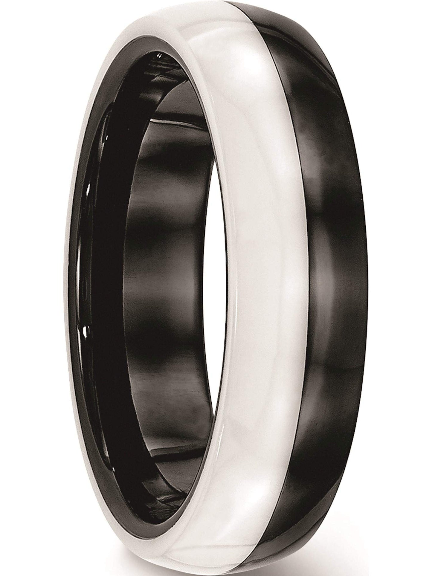 Ceramic Black and White 6mm Polished Band Size - 7.5