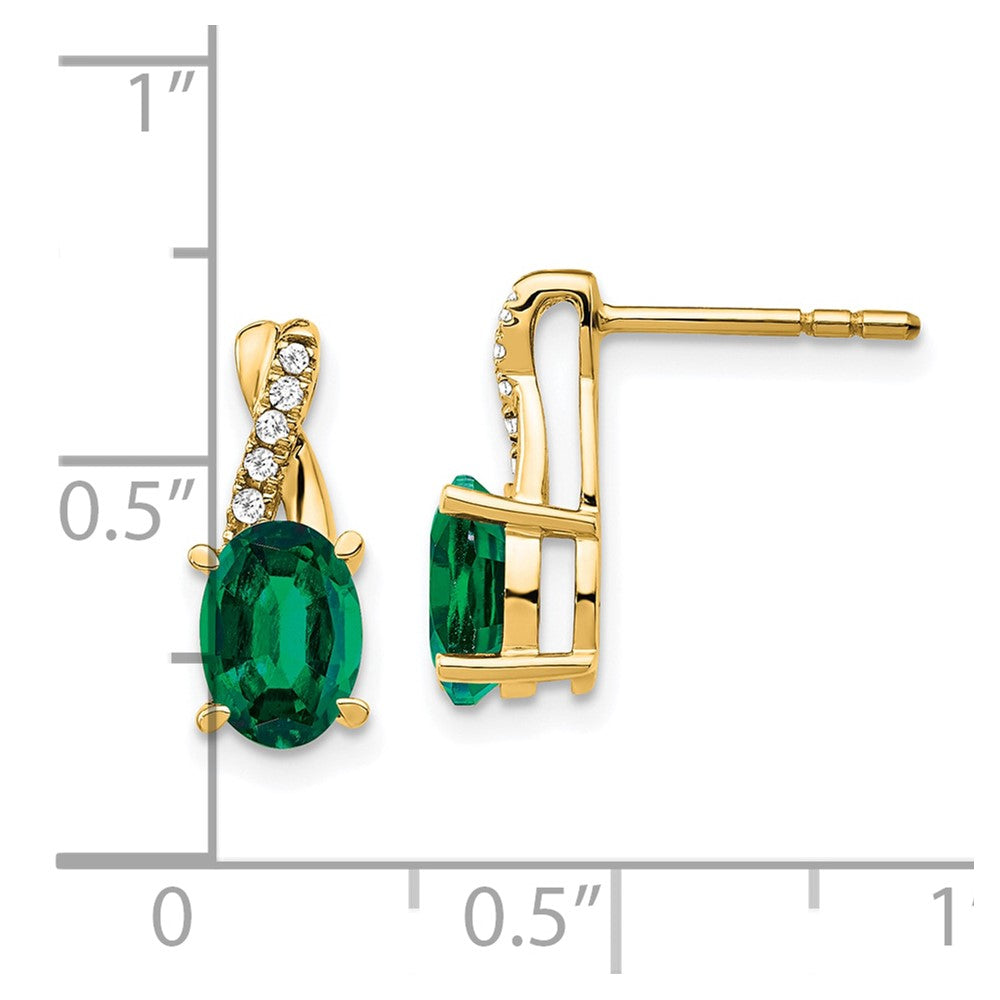 14K Gold Created Emerald & Diamond Earrings