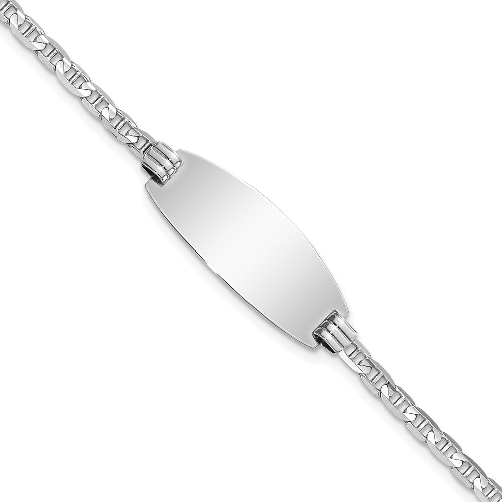 14k White Gold Oval Anchor ID Bracelet 7 inches