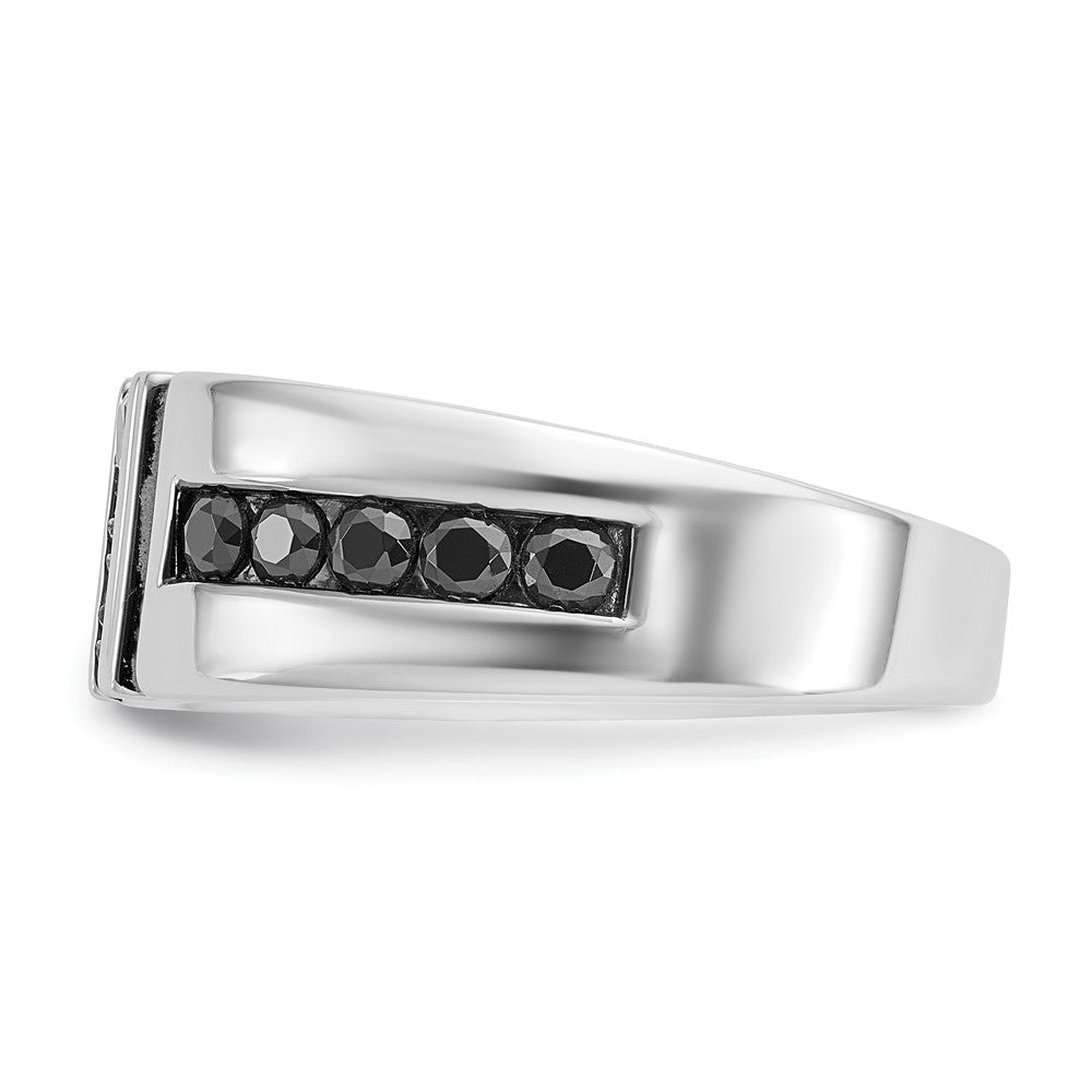 IBGoodman 14k White Gold Men's Polished and Grooved Black and White 1 Carat AA Quality Diamond Ring