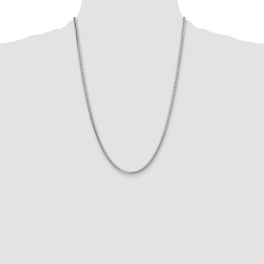 Sterling Silver Rhodium-plated Polished 3.4mm Domed Curb Chain