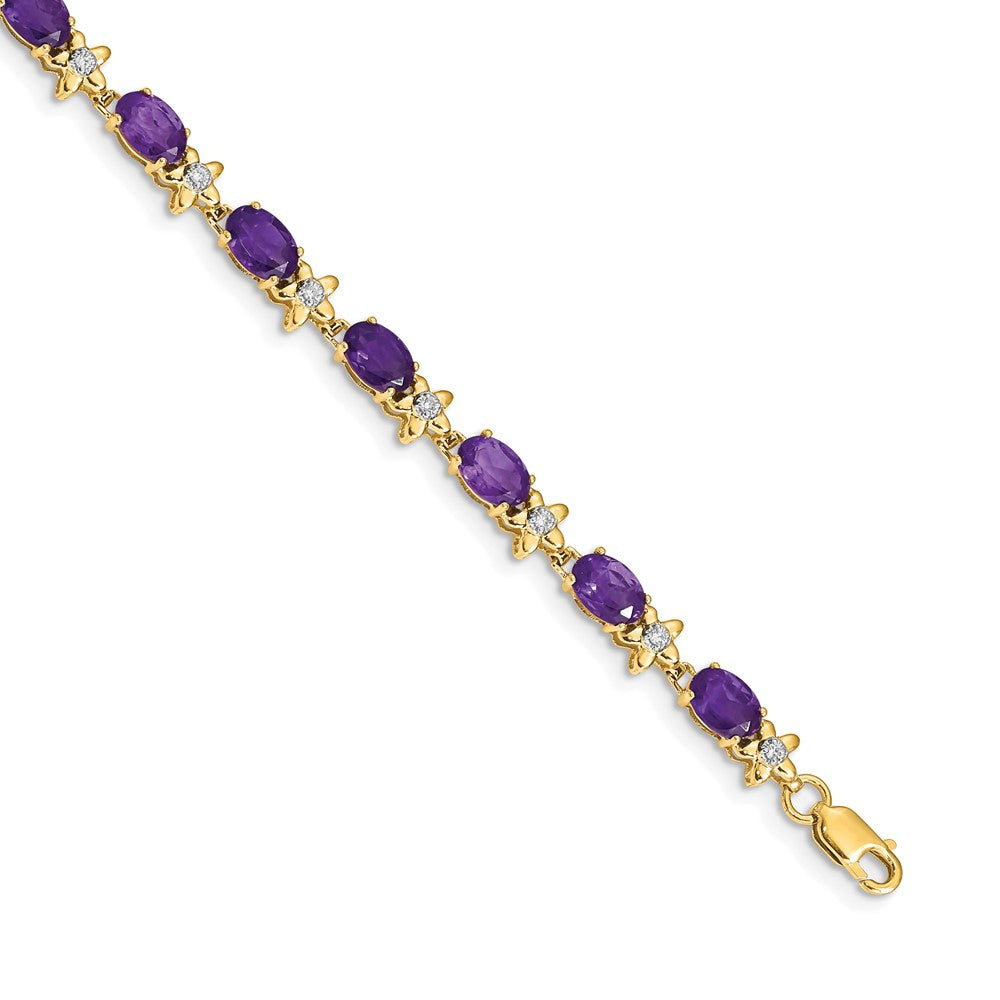 14k Floral Diamond and Amethyst Bracelet 7 inches