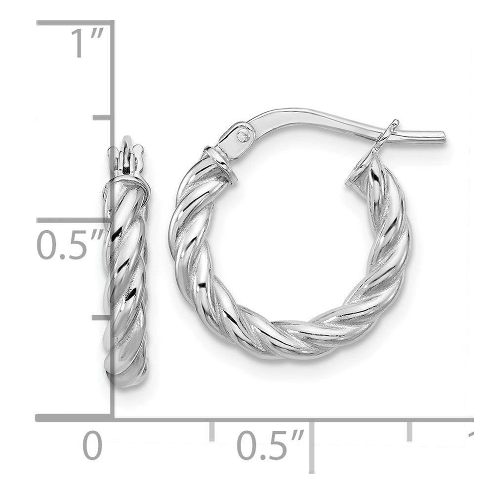 14K w/White RH-plat Polished/Twisted Round Hoop Earrings