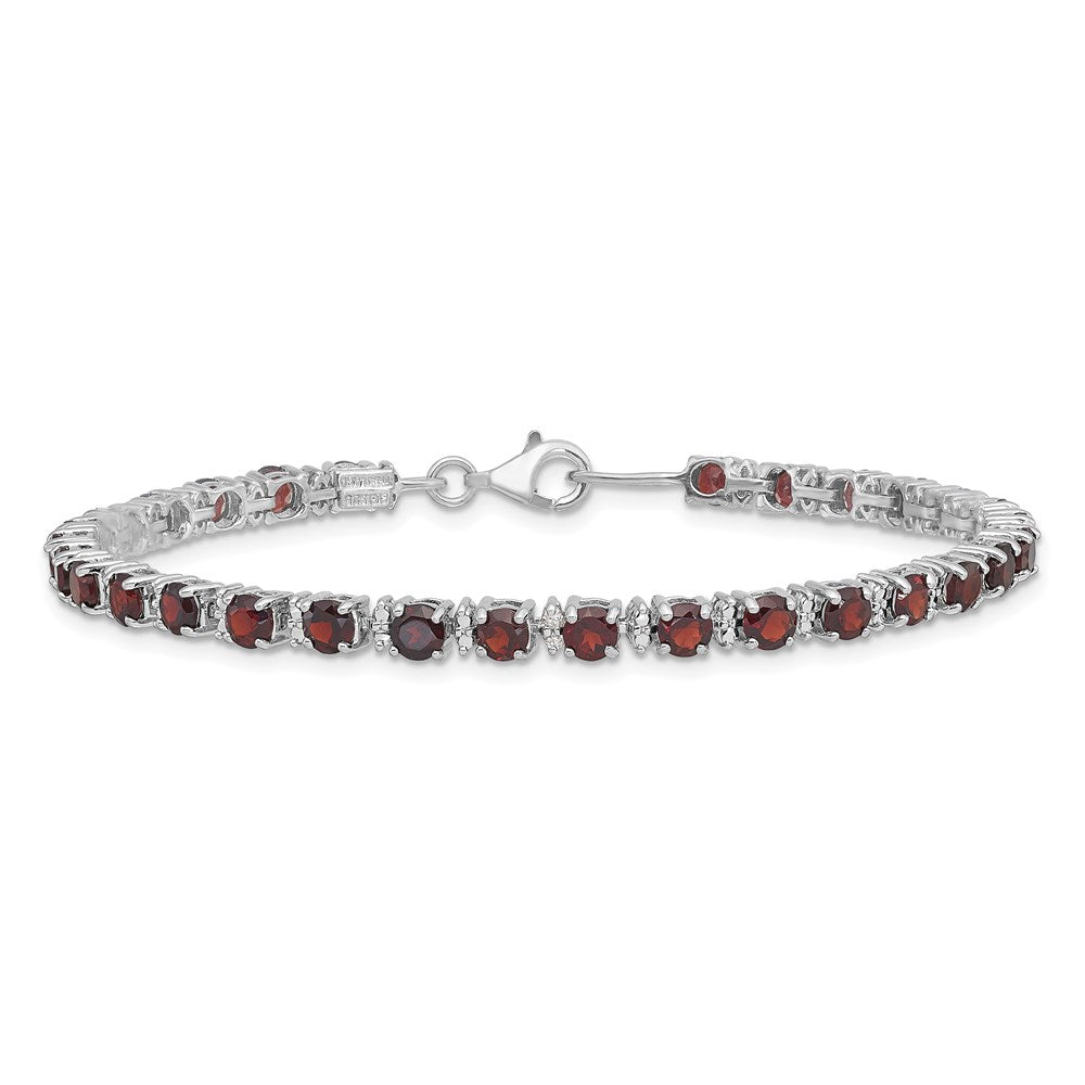Sterling Silver Rhodium-plated Garnet and Diamond Bracelet 7 inches