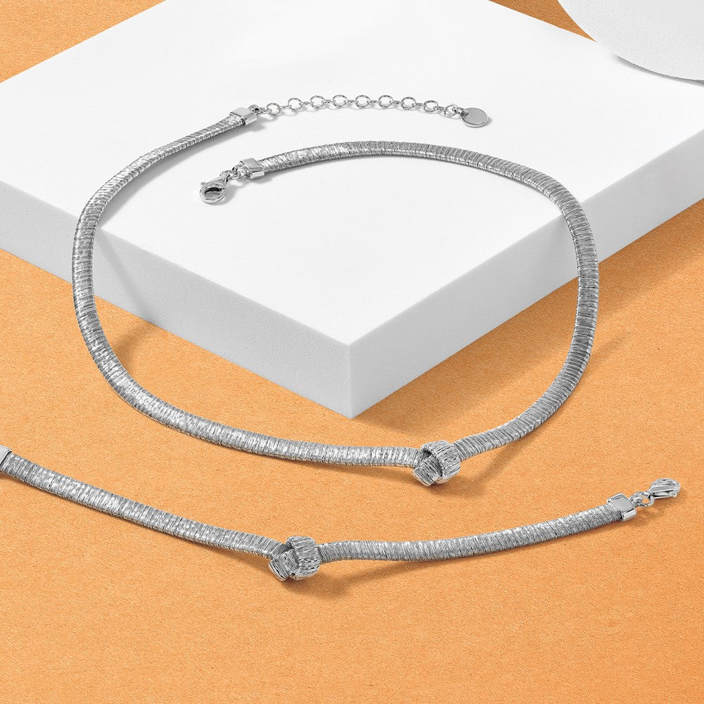 Sterling Silver Rh-plate Texture Wrapped Knot w/1in ext. Bracelet
