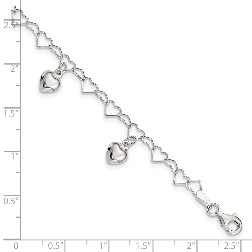 Sterling Silver Polished Dangling Heart Children's Bracelet 6 inches