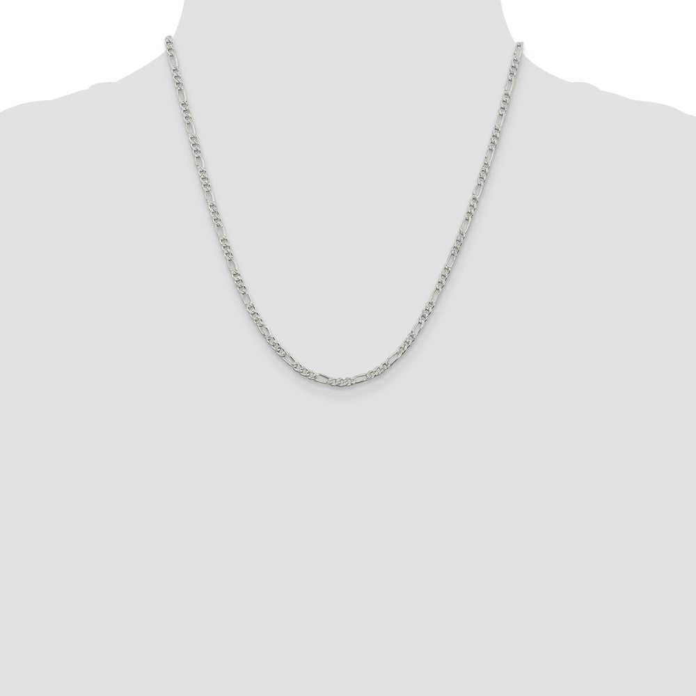 Sterling Silver 3mm Pav‚ Flat Figaro Chain 20 Inches