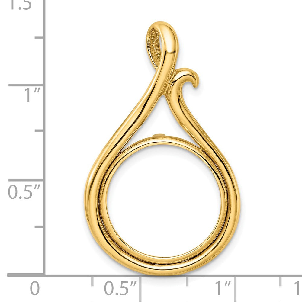 Wideband Distinguished Coin Jewelry 14k Polished Curled Teardrop 16.5mm Prong Coin Bezel Pendant
