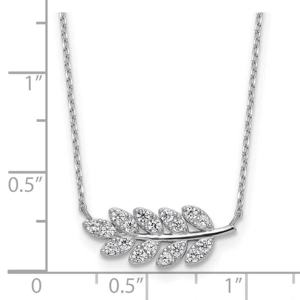 Cheryl M Sterling Silver Rhodium-plated Polished CZ Leaf Necklace 18 Inches