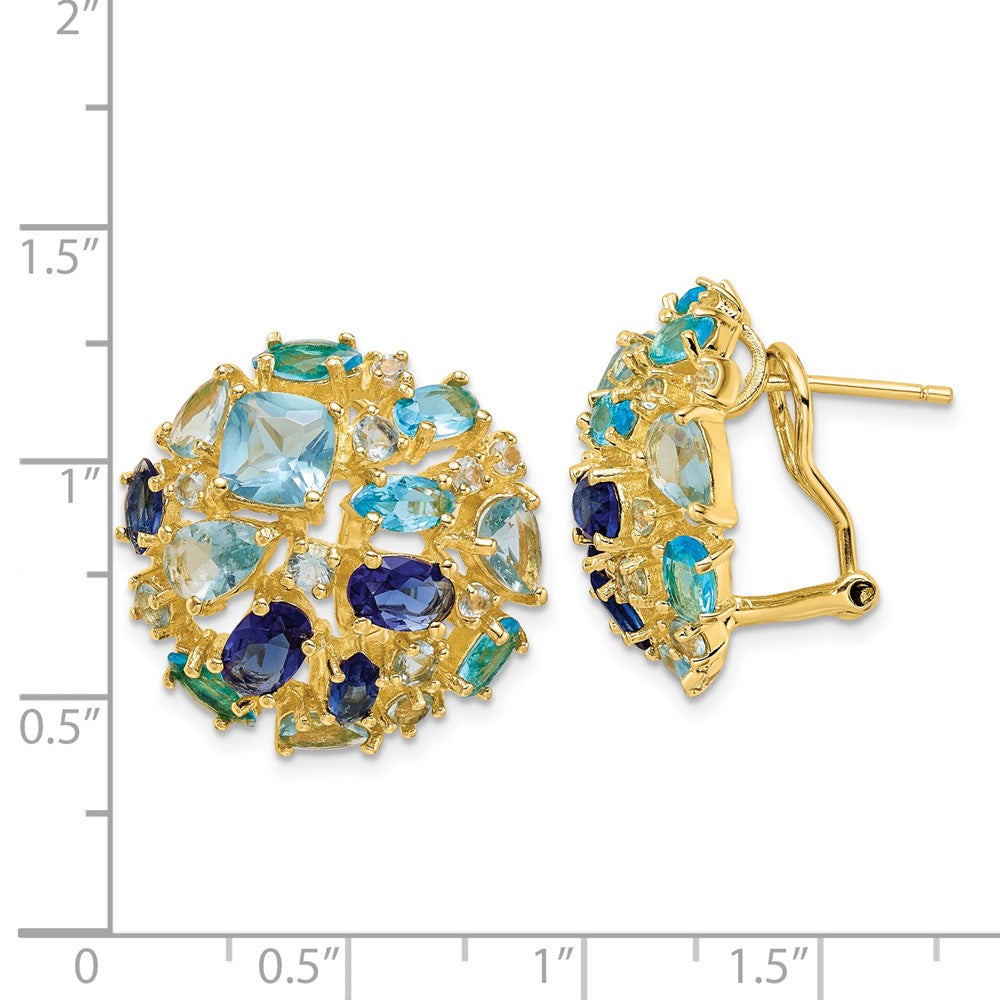 Sterling Silver Gold Tone Multi Color Blue CZ Omega Back Earrings