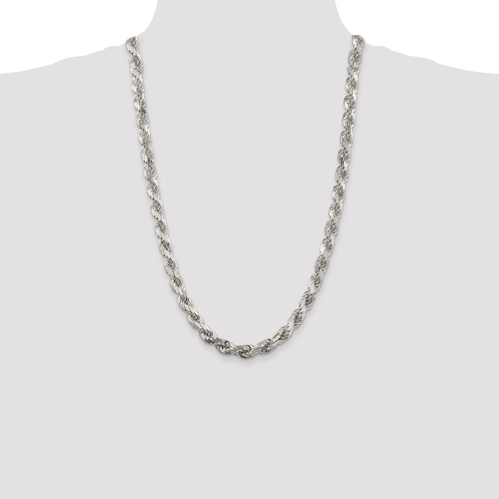 Sterling Silver 7.8mm Diamond-cut Rope Chain 26 Inches