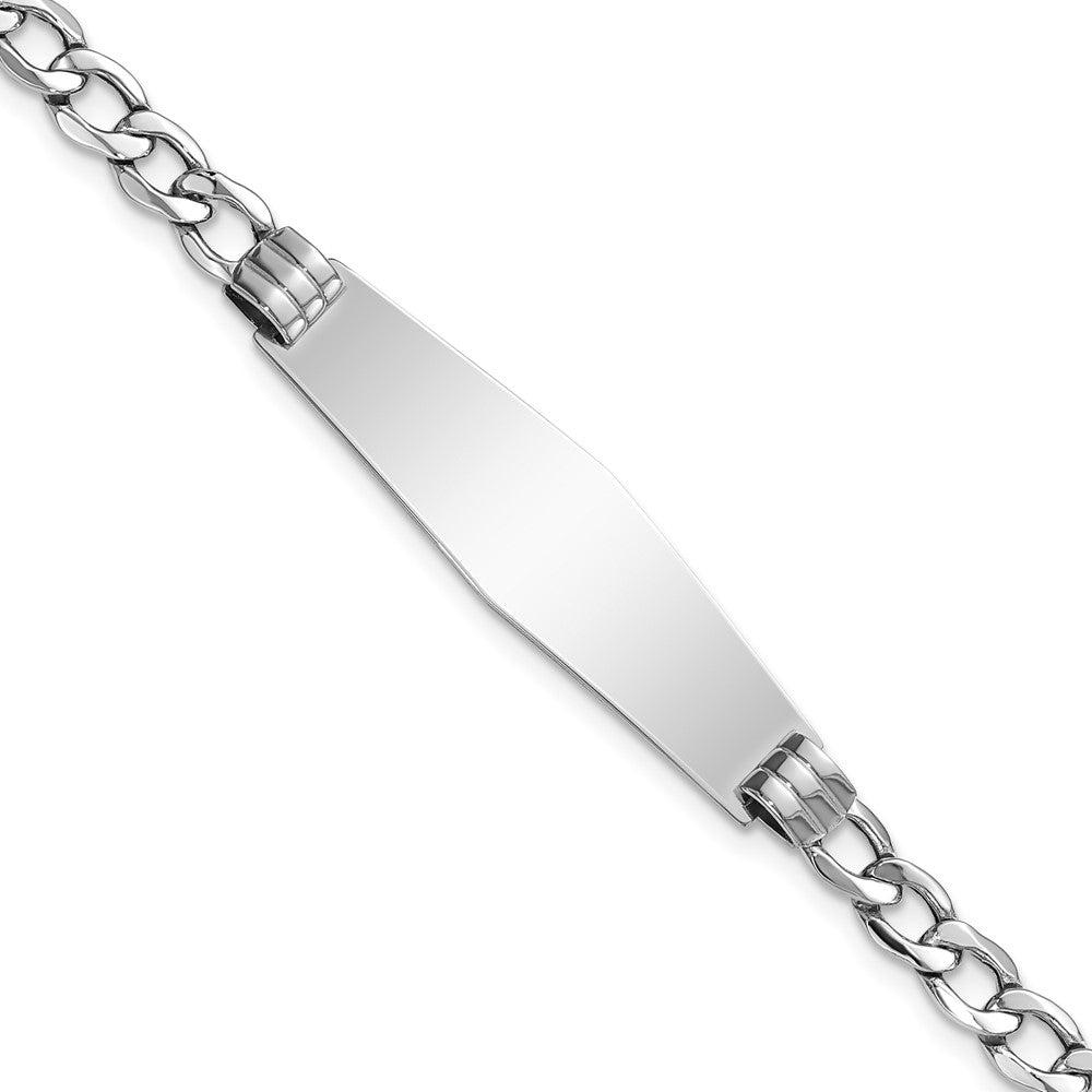 14k WG Polished Semi-Solid Soft Diamond Shape Cuban ID Bracelet 7 inches
