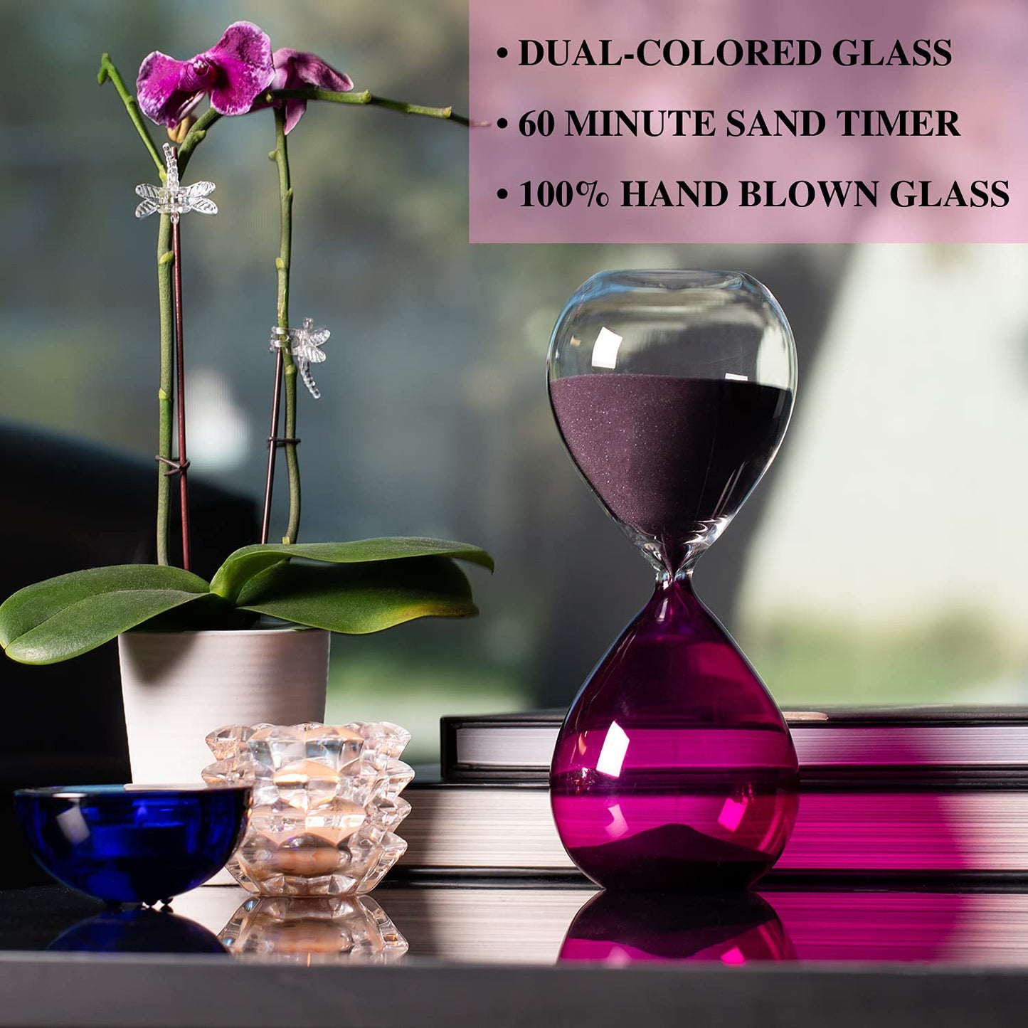 60 Min. Purple & Clear Glass Sand Timer w/ Purple Sand