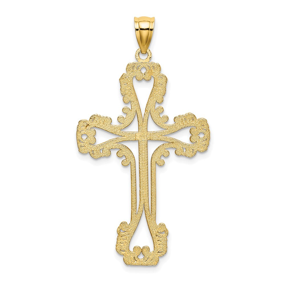 14K Beaded Cut-Out Cross w/ Swirled Design Charm