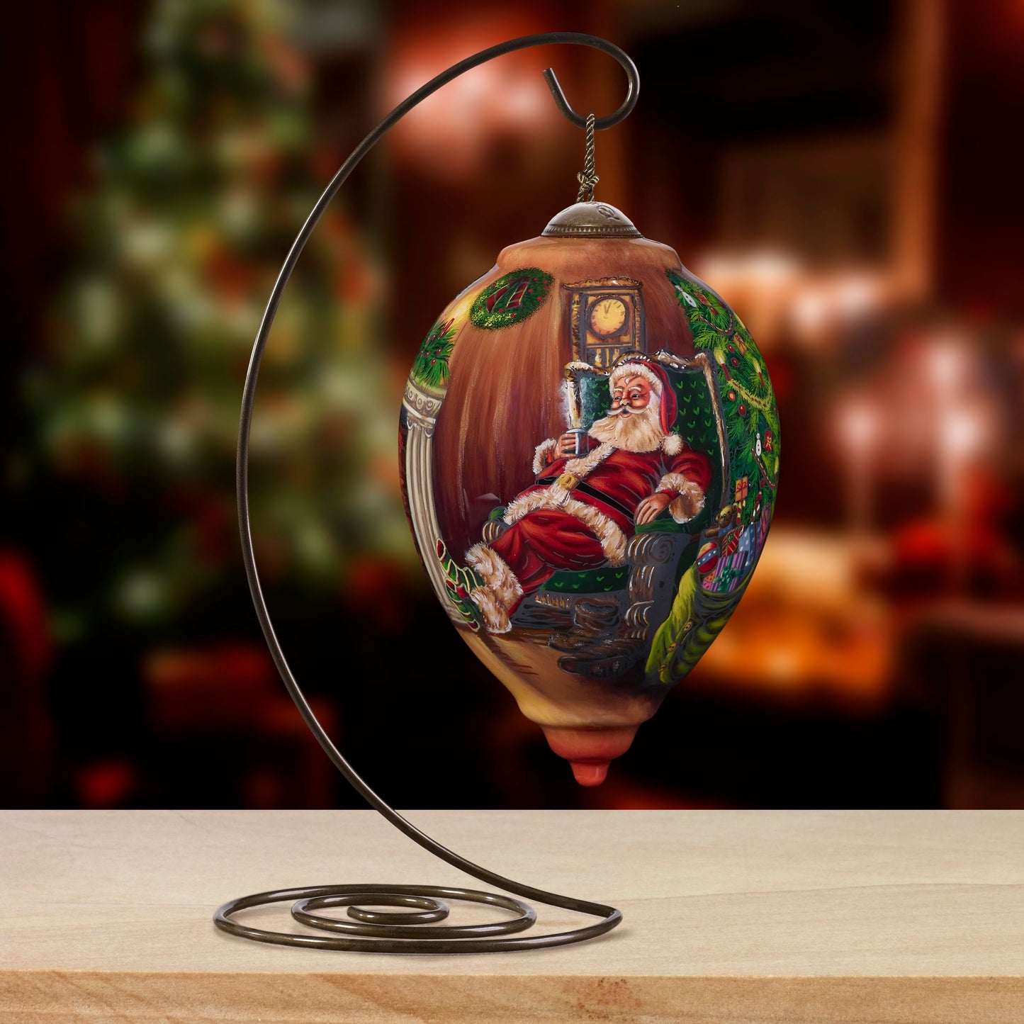 Neqwa Art Down Through the Chimney Santa by Hazel Lincoln Hand-painted Glass Ornament