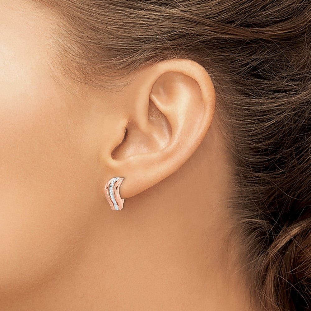 Sterling Silver Rose Tone and Diamond Cut Hoop Earrings