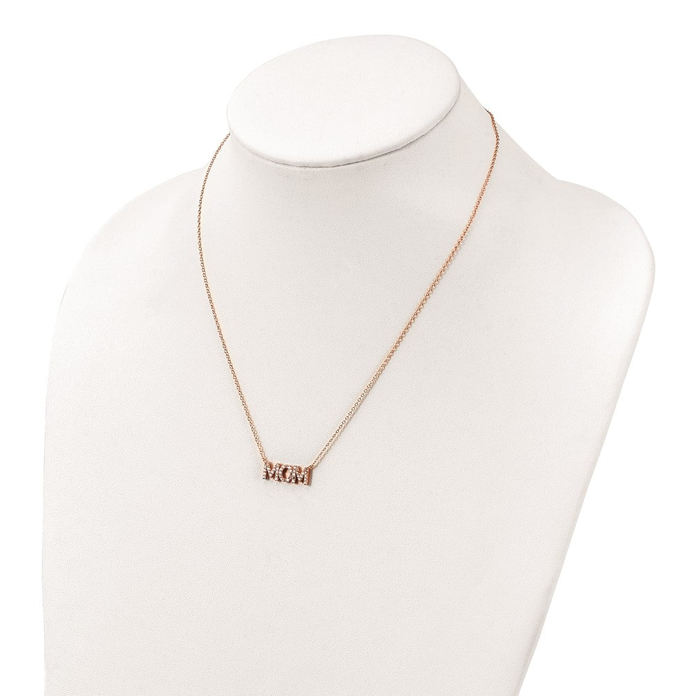 Sterling Silver Polished Rose-tone CZ MOM 18in Necklace 18 Inches
