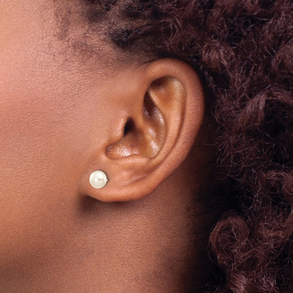 10k White Gold 6-7mm White Button Freshwater Cultured Pearl Stud Post Earrings