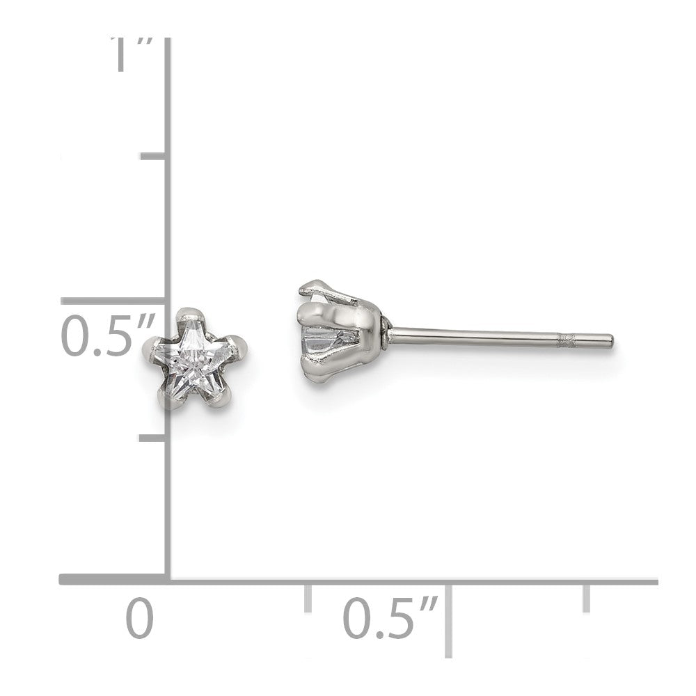 Stainless Steel Polished 4mm Star CZ Stud Post Earrings