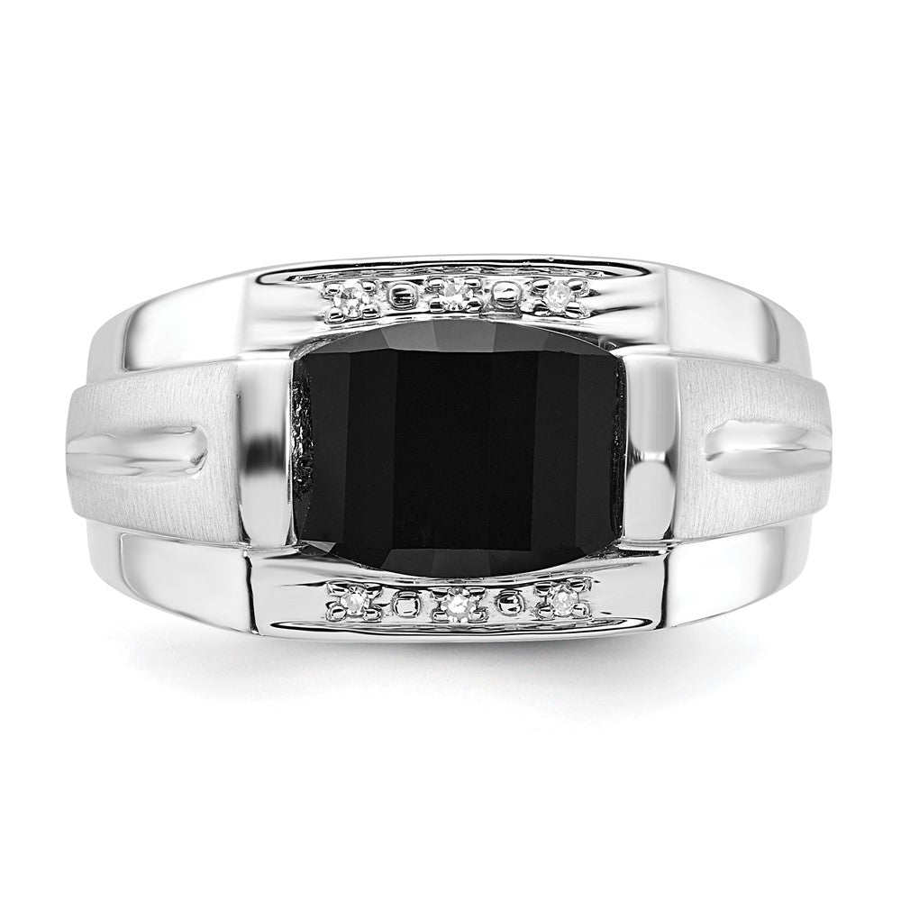 10K White Gold Polished & Brushed 1-10.5X8.2 Onyx & Diamond Ring