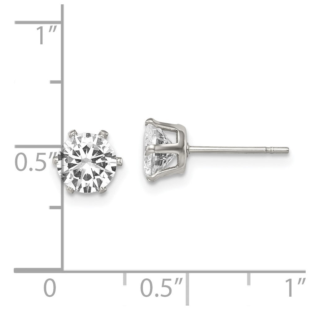 Stainless Steel Polished 6mm Round CZ Stud Post Earrings