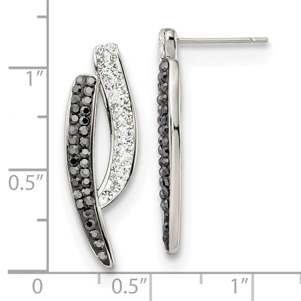 Stainless Steel Polished Post Black and Clear Crystal Earrings