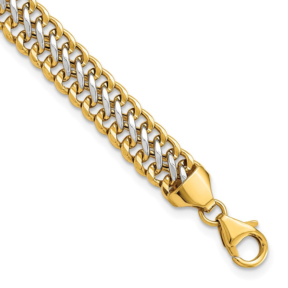 14K & White Rhodium Polished Fancy Link Bracelet 8 inches