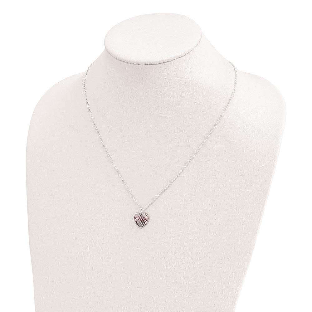 Sterling Silver 18+2in w/ext. Pink, Red & Clear CZ Heart Necklace 18 Inches