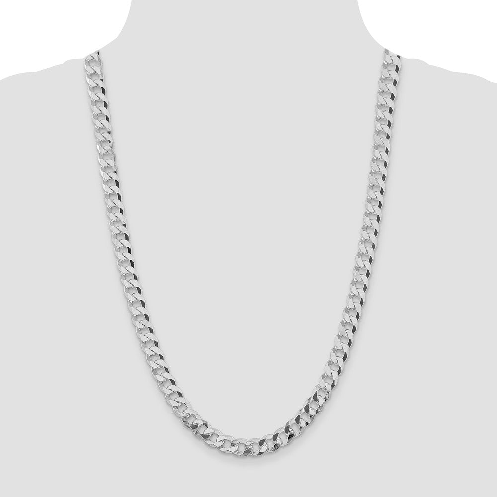 Sterling Silver Rhodium-plated 8.5mm Beveled Curb Chain 26 Inches