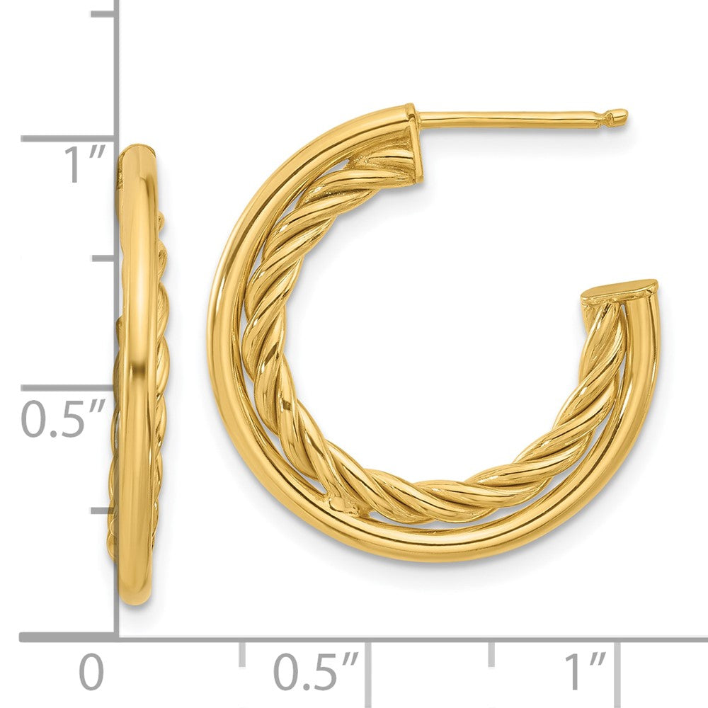 14K Polished and Textured J-Hoop Post Earrings