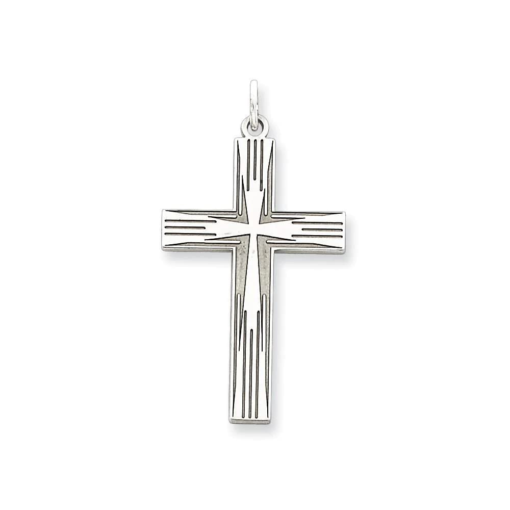 Sterling Silver Rhodium-plated Laser Designed Cross Pendant