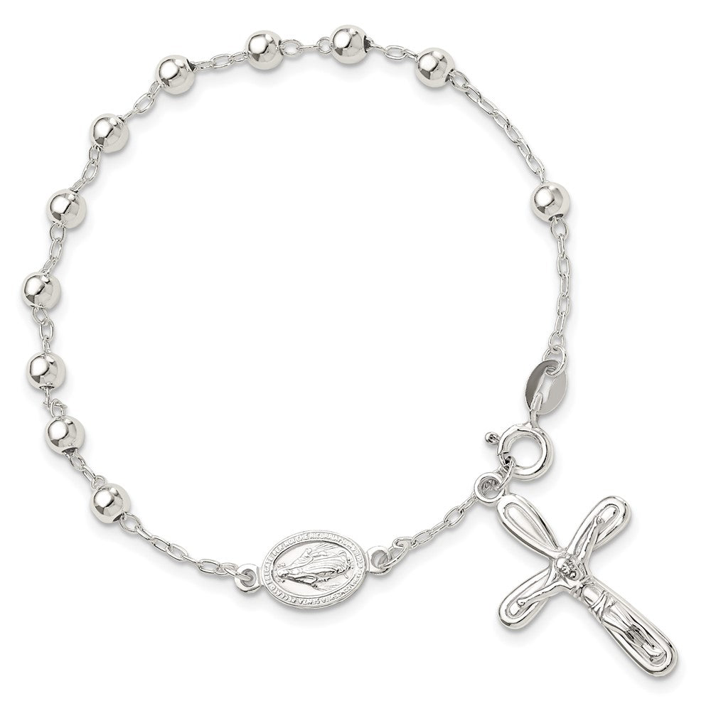 Sterling Silver Polished Beaded Single Decade Rosary 7.5 inch Bracelet 7.5 inches