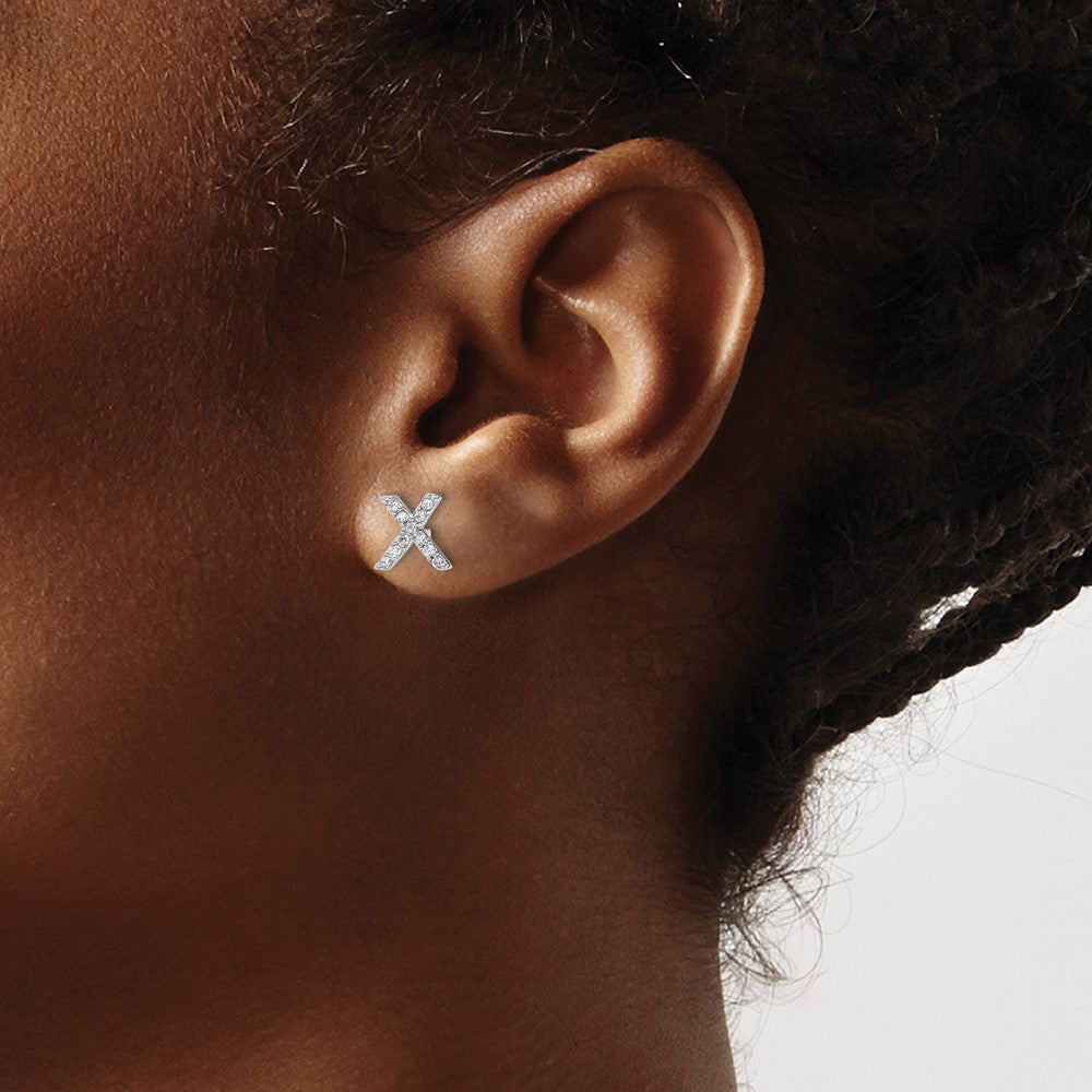 Cheryl M Sterling Silver Rhodium-plated Polished Letter X CZ Initial Post Earrings