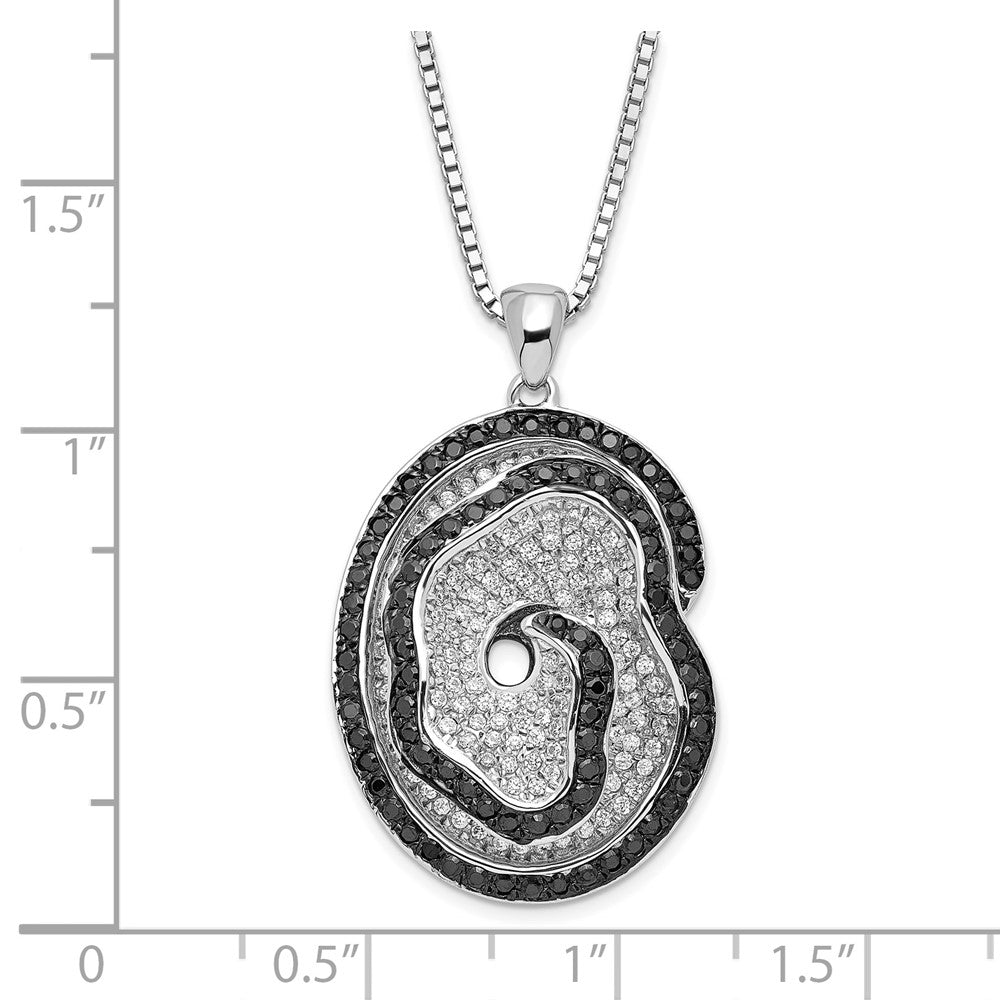 Sterling Silver Black & Clear CZ Brilliant Embers Abstract Rose Necklace