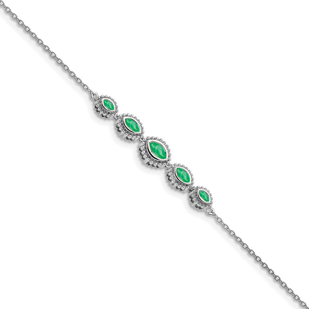 14k White Gold Marquise Emerald Bracelet 7 inches