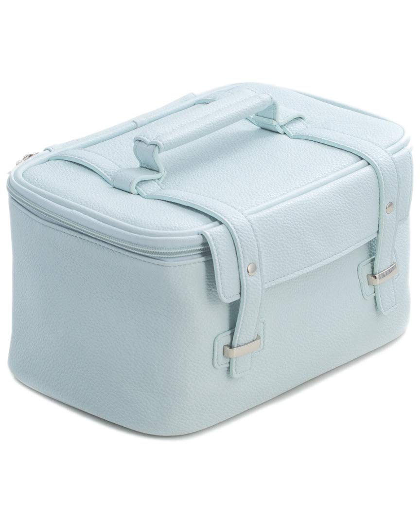Bey-Berk International BB264L Light Blue Leatherette Travel Makeup Case with 3 Removable Compartments