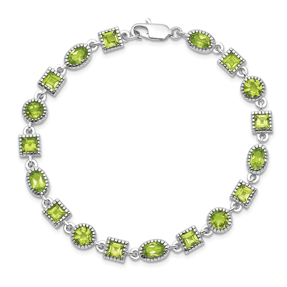 Sterling Silver Rhodium-plated Peridot Bracelet 7 inches